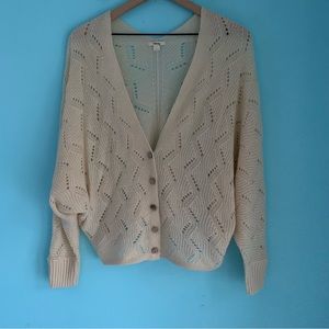 Modcloth Timing Dolman Lightweight Open Knit Retro Button Up Cardigan Ivory L